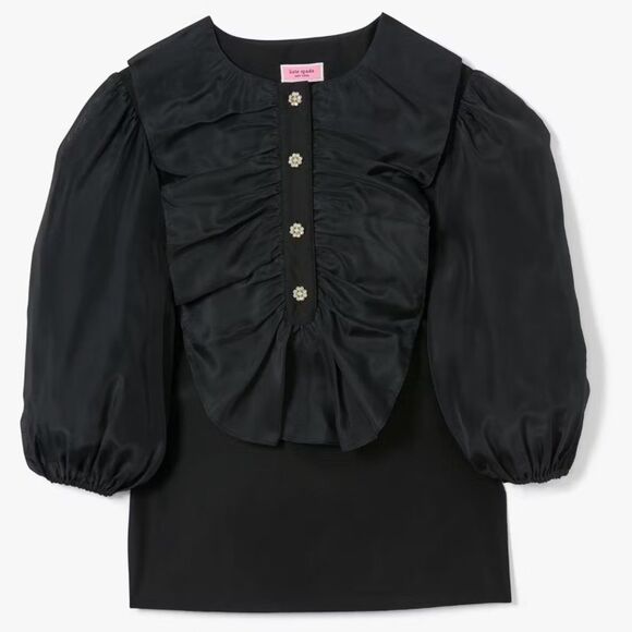 Kate Spade Ruffle Tuxedo Top - L - EUC - Picture 1 of 10
